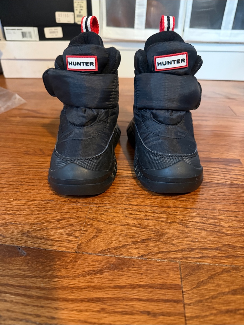 Hunter Kids Black Padded Winter Rain Boots with Red-Trim Logo